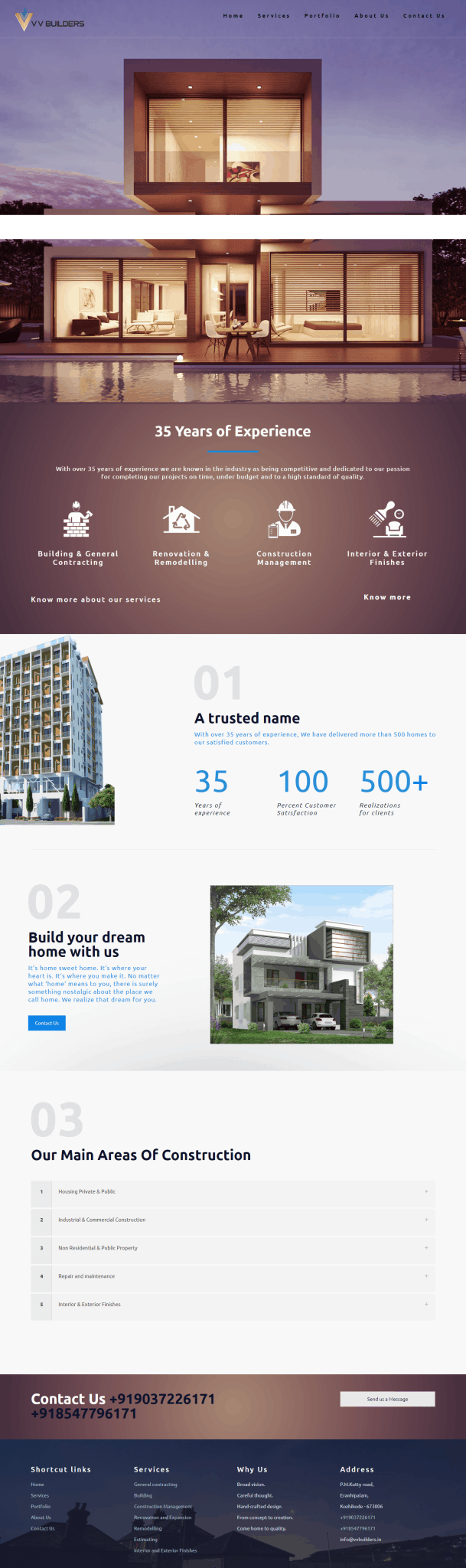 vvbuilders.co.in home page screenshot