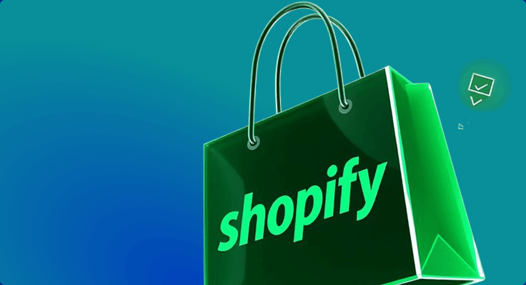 A green Shopify shopping bag on a teal background