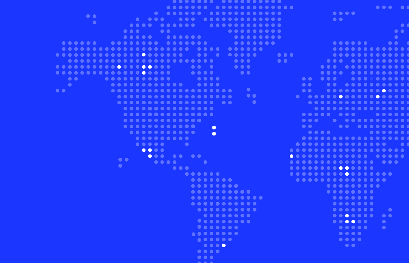 A dotted world map on brand blue