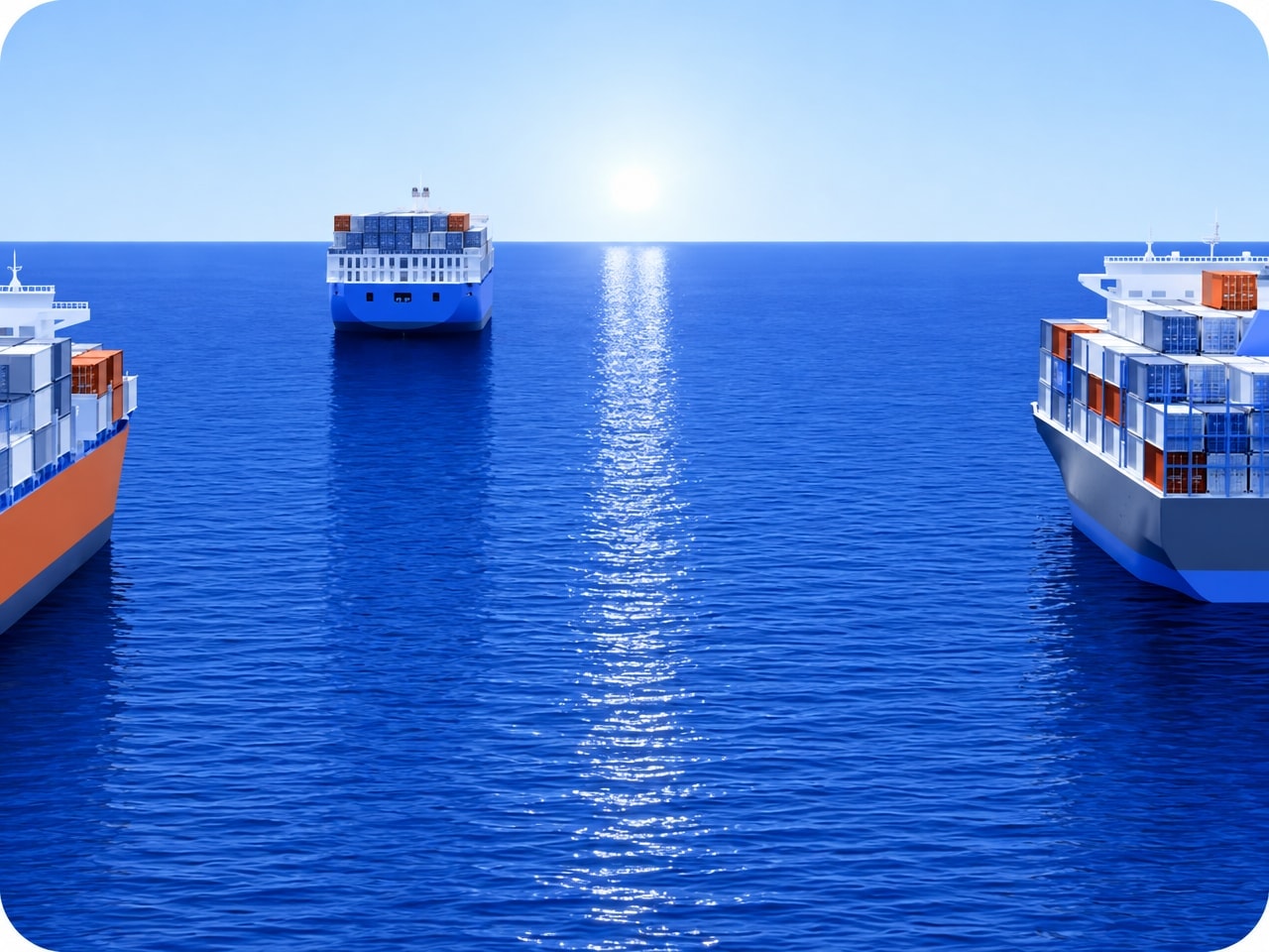 Two container ships on a calm blue sea