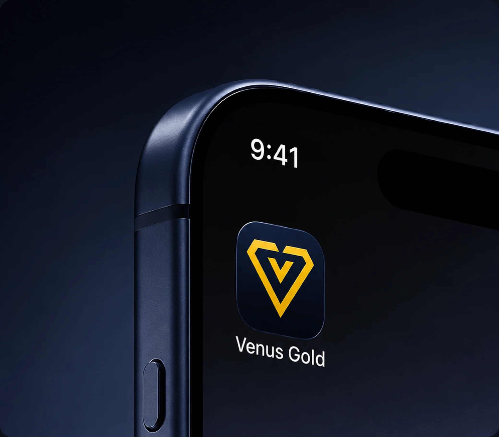 The corner of a phone showing the Venus Gold app icon, a gold gem-cut V