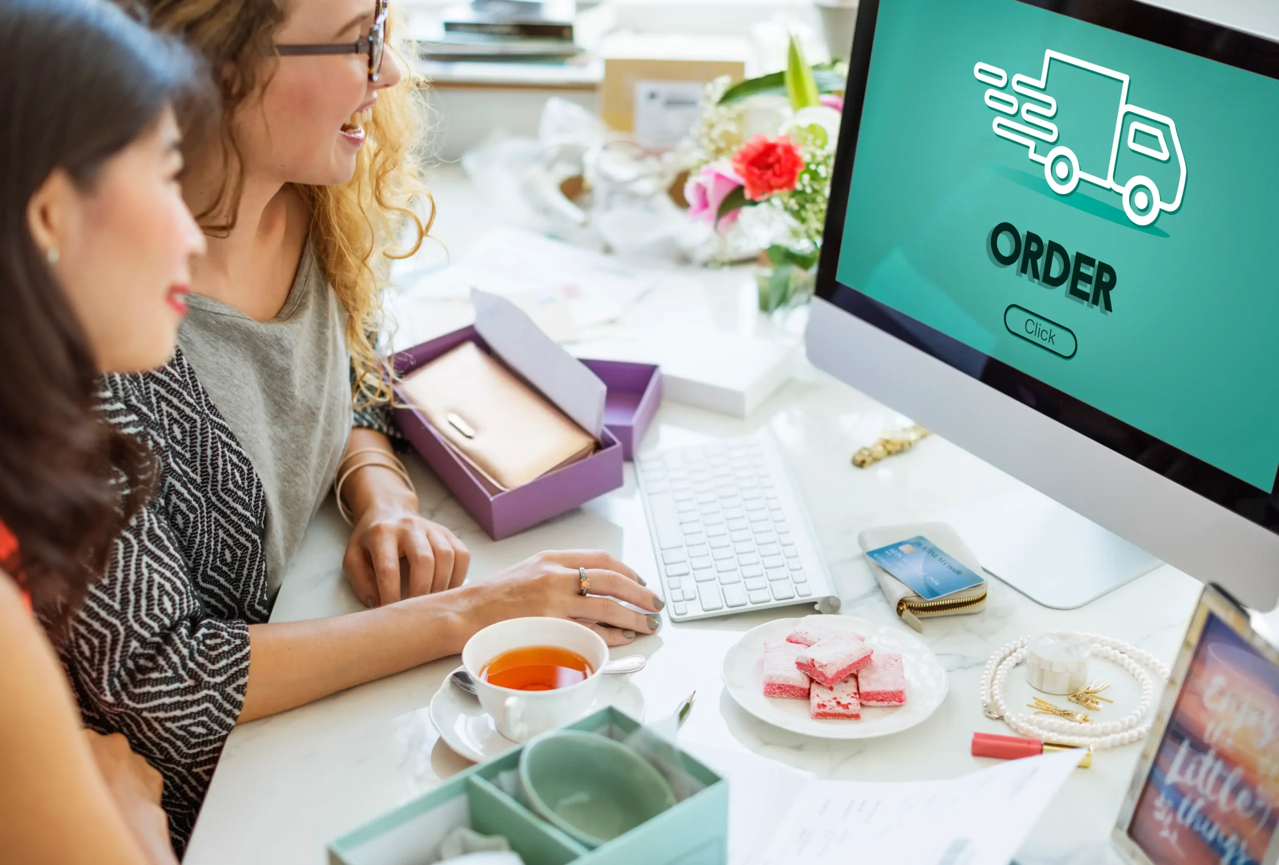 Headless commerce order process showing customers placing online purchase with delivery system and ecommerce interface